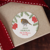 Sticker Rond Cute Robin Nom de famille Noël