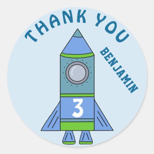 Sticker Rond Cute Rocket Blue Kids Boy Anniversaire Merci (Devant)