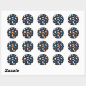 Sticker Rond Cute Rockets Planets Space Pattern (Feuille)