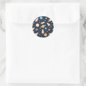 Sticker Rond Cute Rockets Planets Space Pattern (Sac)