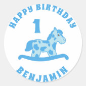 Sticker Rond Cute Rocse Horse Blue Boy 1er anniversaire (Devant)