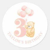 Sticker Rond Cute rose 3 ans Anniversaire (Devant)