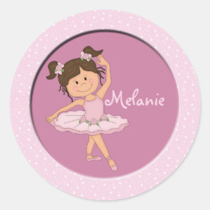 Sticker Rond Cute rose Ballerina 4 Nom personnalisé