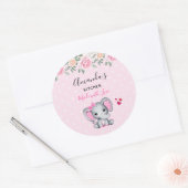 Sticker Rond Cute rose bébé Eléphant et Rose Frontière cuisine (Enveloppe)