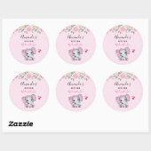 Sticker Rond Cute rose bébé Eléphant et Rose Frontière cuisine (Feuille)