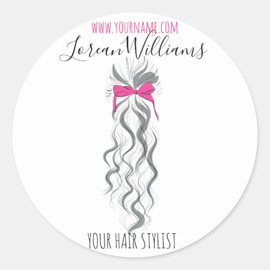 Sticker Rond Cute Rose Bow Gris et Blanc Braider Hair Style (Devant)