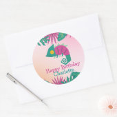 Sticker Rond Cute Rose caméléon Floral Animaux Filles Anniversa (Enveloppe)