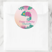 Sticker Rond Cute Rose caméléon Floral Animaux Filles Anniversa (Sac)