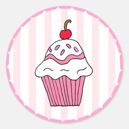 Sticker Rond Cute rose Cupcake d'anniversaire (Devant)
