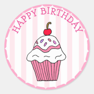 Sticker Rond Cute rose Cupcake d'anniversaire