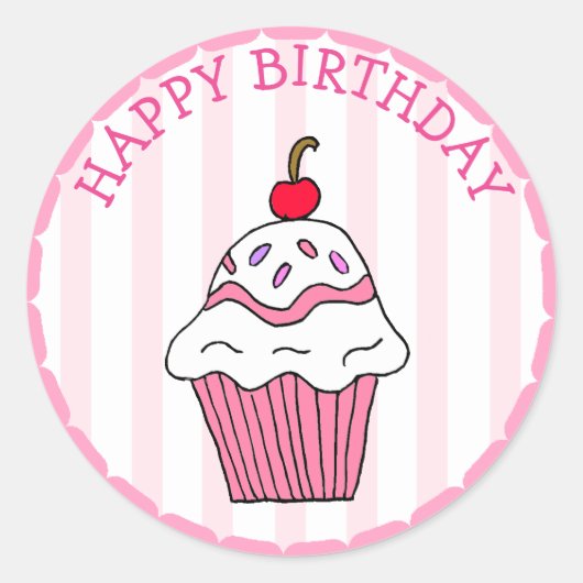 Sticker Rond Cute rose Cupcake d'anniversaire (Devant)
