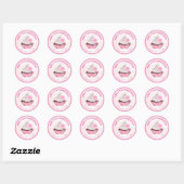 Sticker Rond Cute rose et blanc glace Anniversaire Cupcake (Feuille)