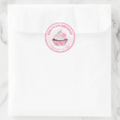 Sticker Rond Cute rose et blanc glace Anniversaire Cupcake (Sac)