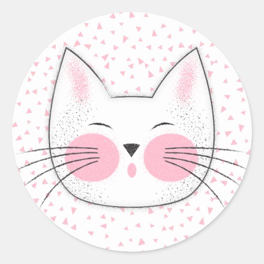 Sticker Rond Cute rose et blanc japonais Kitty Cat (Devant)