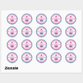 Sticker Rond Cute rose et bleu Coeur Cupcake Saint Valentin (Feuille)