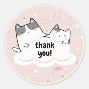 Sticker Rond Cute rose Kawaii Chat Sparkle Merci Nuages