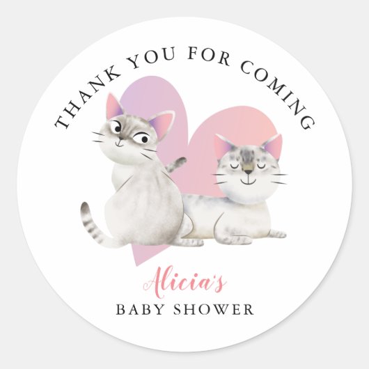 Sticker Rond Cute rose Kitten Twins Baby shower Favoriser (Devant)