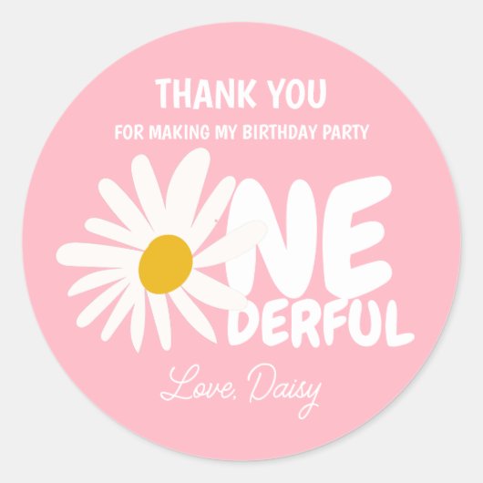 Sticker Rond Cute rose ONE derful Daisy Merci Anniversaire (Devant)