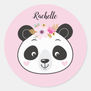 Sticker Rond Cute Rose Panda Visage Girl Personnalisé