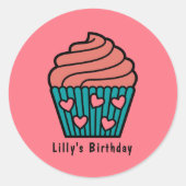 Sticker Rond Cute Rose Sweet Cupcake Thème Anniversaire Fille (Devant)