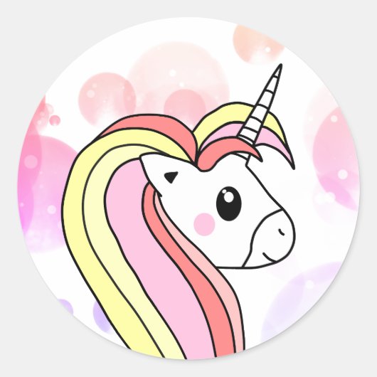Sticker Rond Cute Rose Unicorn Bubbles Girl (Devant)