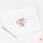 Sticker Rond Cute Rose Unicorn Bubbles Girl (Enveloppe)