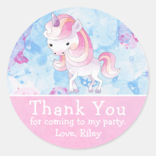 Sticker Rond Cute rose Unicorne Anniversaire Merci