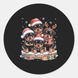 Sticker Rond Cute Rottweiler Chiots de Noël Amoureux de les chi