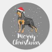 Sticker Rond Cute Rottweiler Santa Hat Joyeux costume de Noël (Devant)