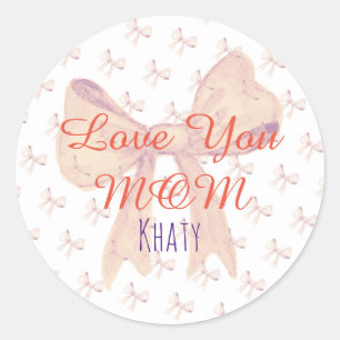 Sticker Rond Cute Ruban Violet Orange Typographie Jour des mère