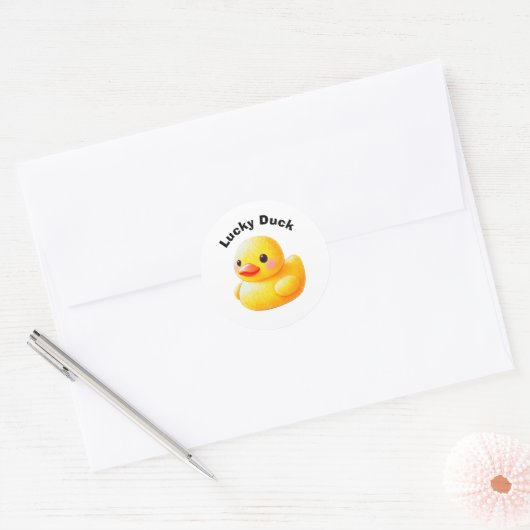 Sticker Rond Cute Rubber Ducky with Customizable Text (Enveloppe)