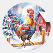 Sticker Rond Cute Russe Rooster Farm à thème Noël (Devant)