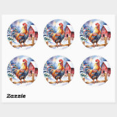 Sticker Rond Cute Russe Rooster Farm à thème Noël (Feuille)