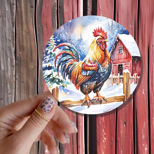 Sticker Rond Cute Russe Rooster Farm à thème Noël
