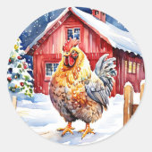 Sticker Rond Cute Russe Rooster Farm à thème Noël (Devant)