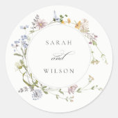 Sticker Rond Cute Rustique Jaune Pré Floral Mariage Wreath (Devant)