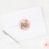Sticker Rond Cute Safari Animals With Pink Florals (Enveloppe)