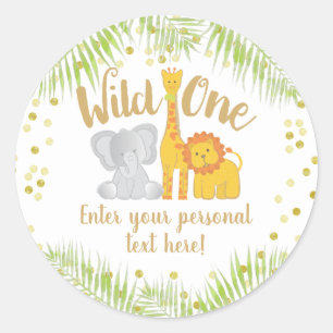 Sticker Rond Cute Safari Animaux Baby shower tropical