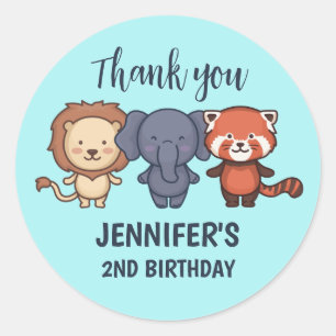 Sticker Rond Cute Safari Animaux Enfants Zoo Anniversaire