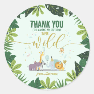 Sticker Rond Cute Safari Animaux sauvages Boho fête d'anniversa