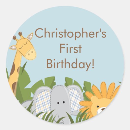 Sticker Rond Cute Safari Jungle Anniversaire (Devant)