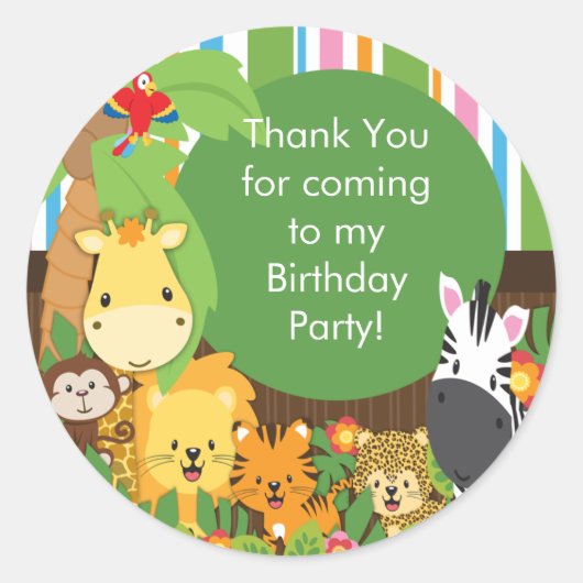 Sticker Rond Cute Safari Jungle Anniversaire (Devant)