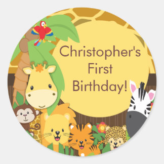 Sticker Rond Cute Safari Jungle Anniversaire