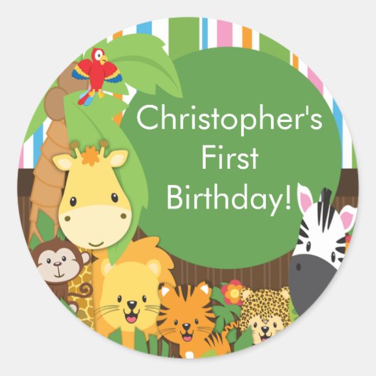 Sticker Rond Cute Safari Jungle Anniversaire (Devant)