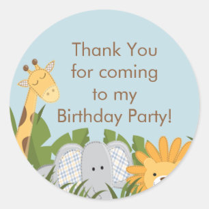 Sticker Rond Cute Safari Jungle Anniversaire