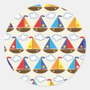 Sticker Rond Cute Sailboat