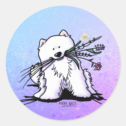 Sticker Rond Cute Samoyed KiniArt (Devant)