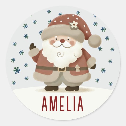 Sticker Rond Cute Santa Clause Snowflakes Drawing Christmas (Devant)