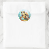 Sticker Rond Cute Sea Turtle in the Ocean Cartoon (Sac)