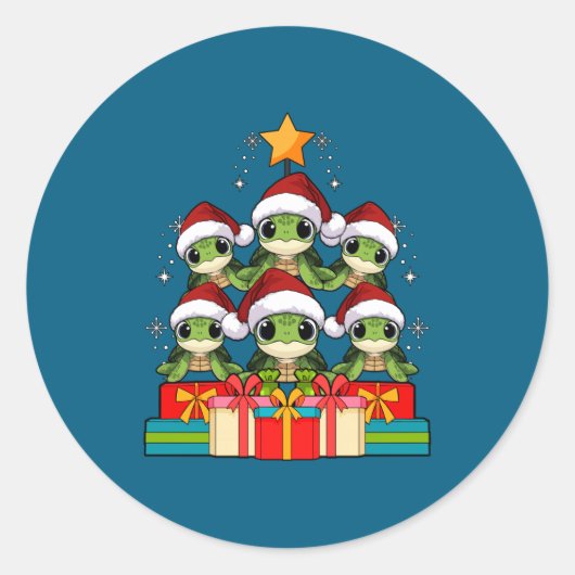 Sticker Rond Cute Sea Turtle Le Ocean Christmas Tree Xmas Hat L (Devant)